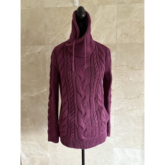 LL.Bean Double L Mixed Cable Funnelneck Sweater - Small - Plum, Thick Warm Knit - Picture 5 of 13